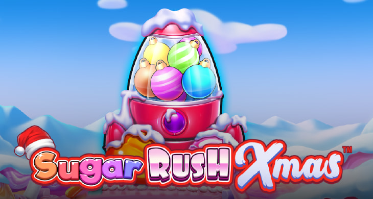 Weihnachtliches Sugar Rush Slot Spiel mit bunten Kugeln und festlichem Hintergrund