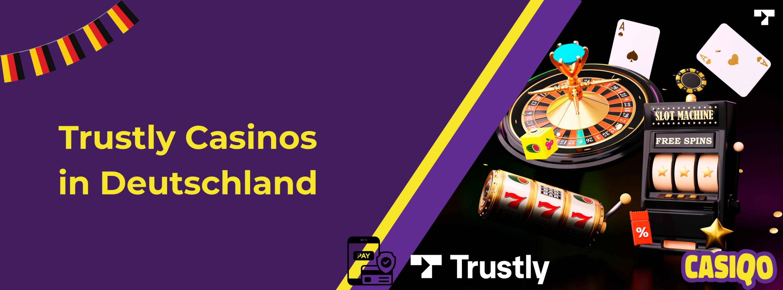 Casino roulette and slot machine with Trustly logo.