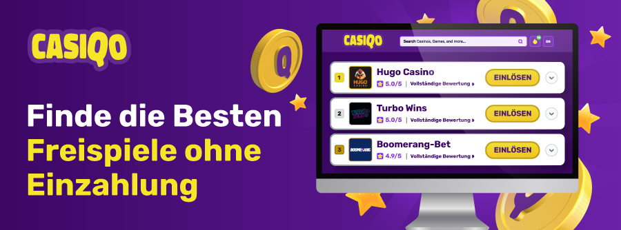 Finde die besten Freispiele ohne Einzahlung: Hugo Casino, Turbo Wins, Boomerang-Bet