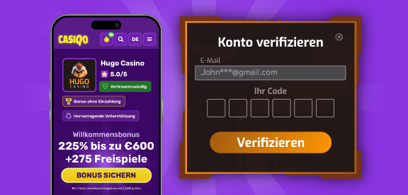 Verifizierung des Kontos bei Hugo Casino - E-Mail und Code eingeben