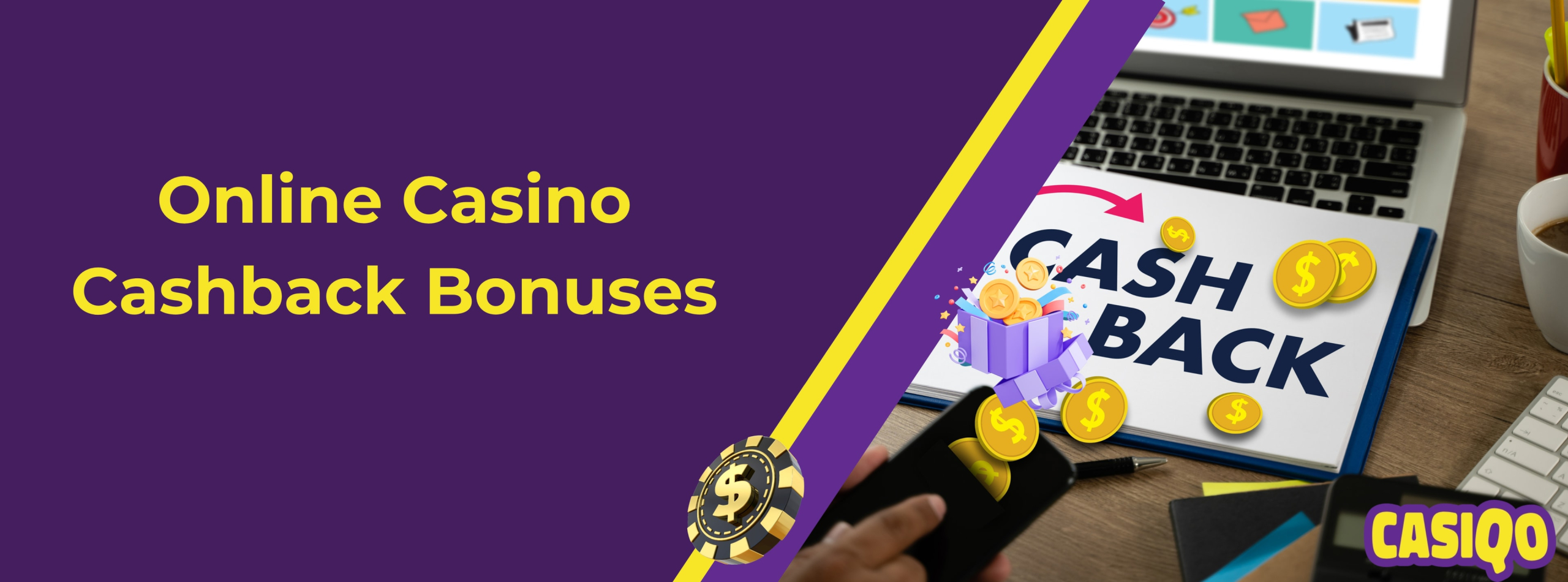 Online casino cashback bonuses with money and bonus icon.